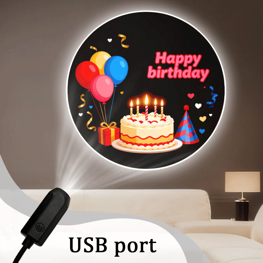 TEMU 2d Flat, 1pc, (10.83''x0.98''), Birthday Balloon Cake Projection Lamp, Balloon Cake Gift Box With Happy Birthday Text, Great For Birthday Decor