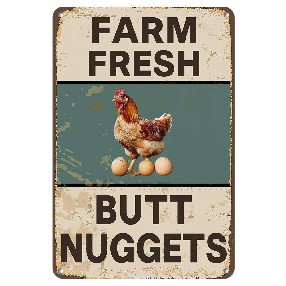 TEMU Hemitong Vintage Metal Signs Chicken Coop Signs For Farm Yard Decor, Farm Tin Signs For Home Kitchen Outdoor Decor, Fresh Butt Nuggets