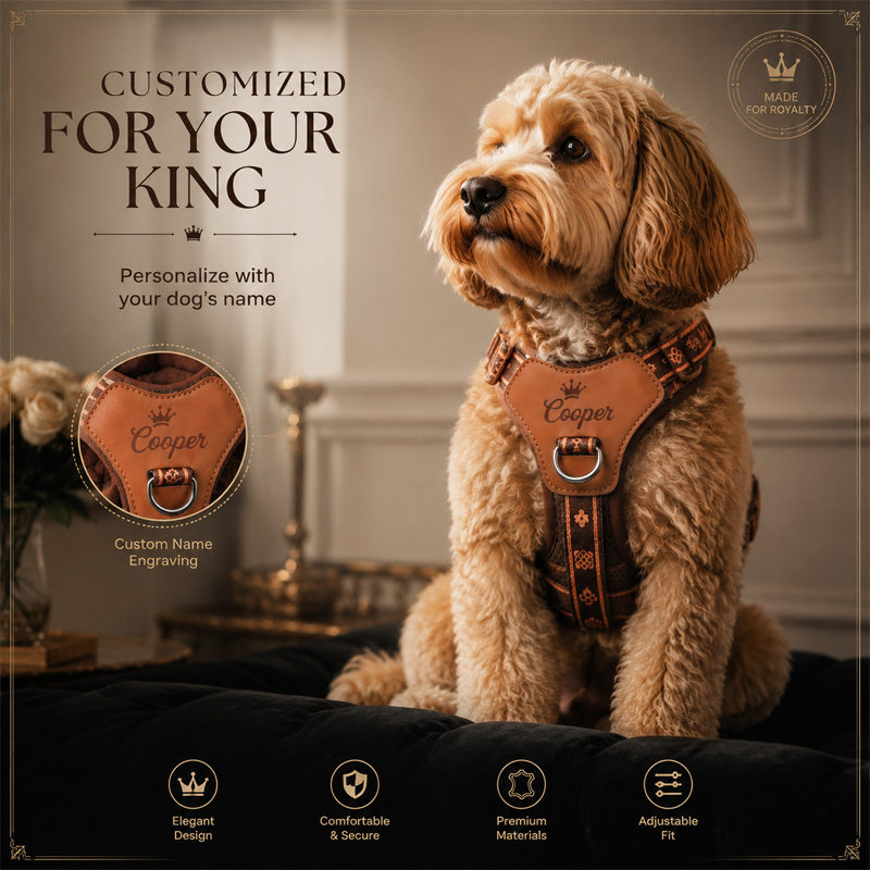 Soft-Lined No-Pull Dog Harness with Personalized Crown Logo