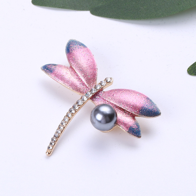 1pc elegant enamel dragonfly brooch pin with   pearl glittering animal shaped fashion accessory for women and men novelty simulation modeling badge details 2