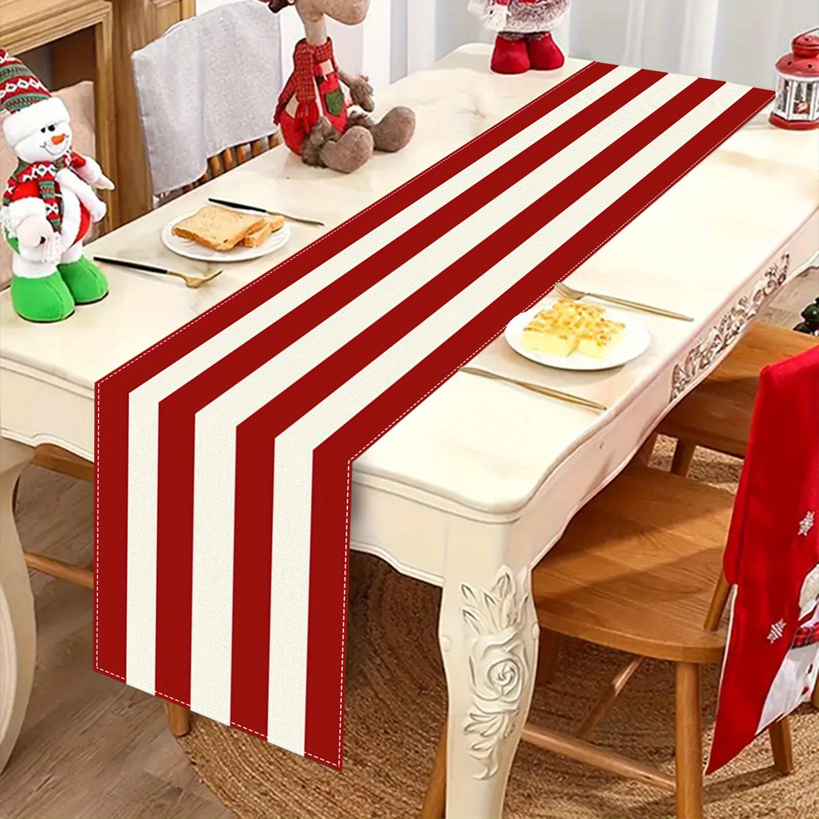 

Chemin de Table en Polyester à Rayures Rouges et Blanches - Style Ferme, Idéal pour Dîners de Fête Intérieurs/Extérieurs & Décoration de Maison, Décoration de Table de Noël