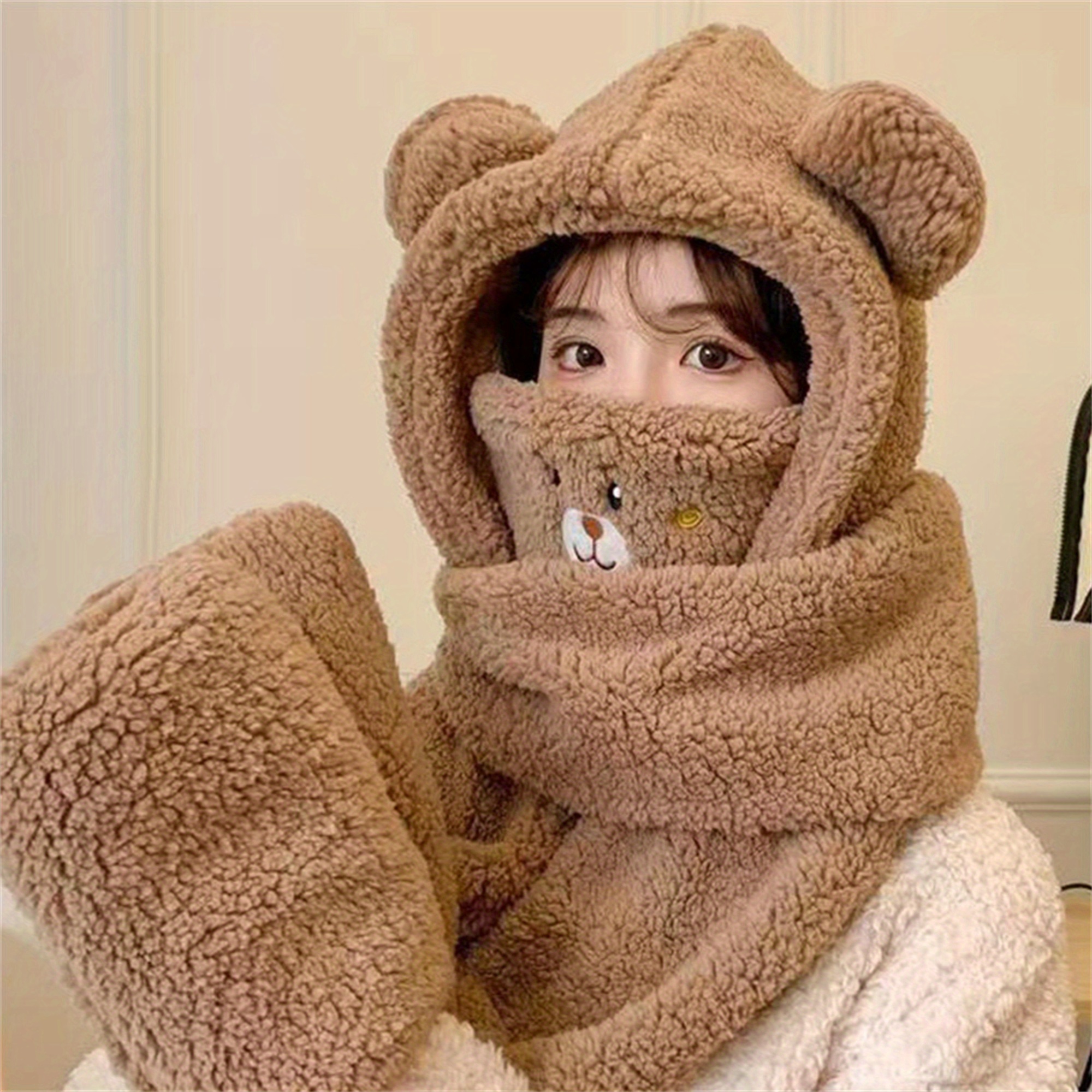 hooded scarf face covering 4 in 1 winter hat - Temu