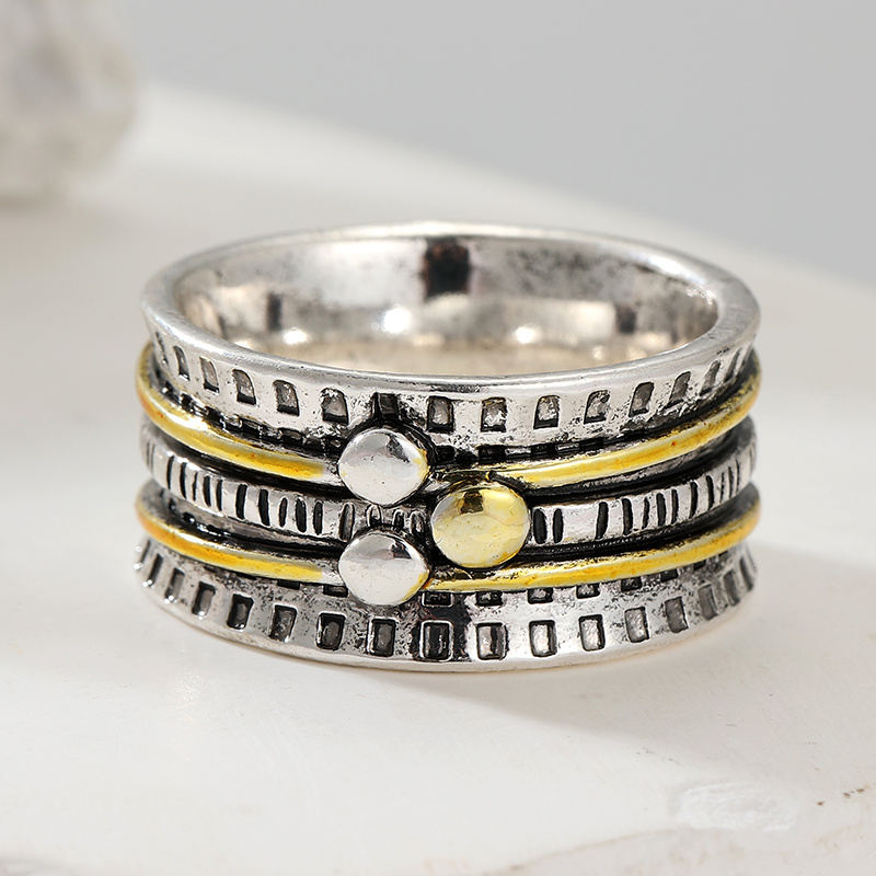 Women's Handmade Two-Tone Copper Silvery Color Anxiety Band Ring