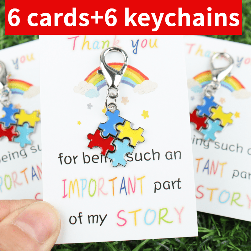 Image of 3pcs/6pcs Inspirational Thank You Cards With Autism Puzzle Keychain Set - A Small Gift To Remind Of Strength And Halloween