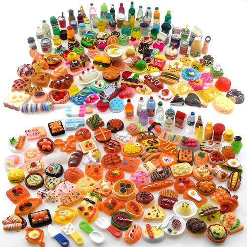 32 mini food decoration sets including pizza fries chocolate and more miniature games realistic textures dollhouse kitchen accessory collection and attachments lifelike bread pizza seafood etc