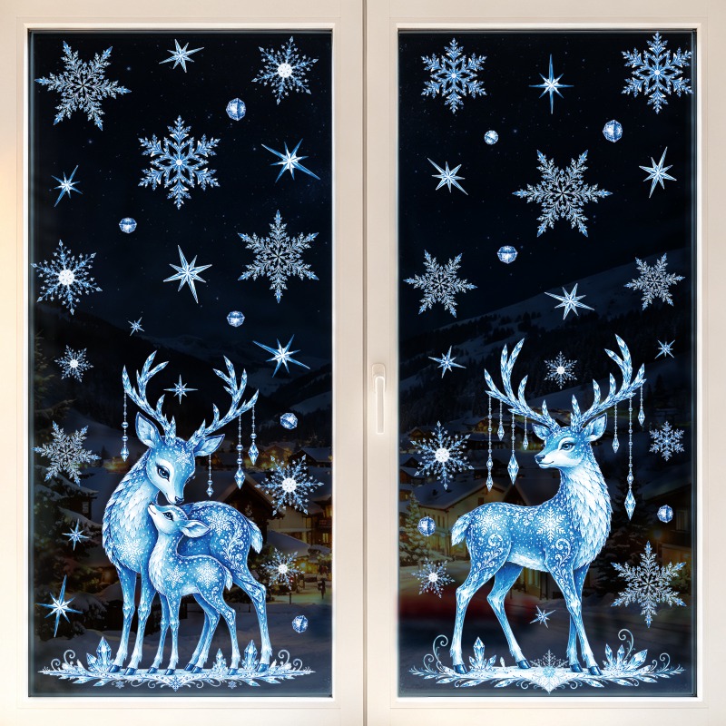 TEMU Autocollants statiques de fenêtre Noël de Neige Décorations de Noël Maison 2pcs