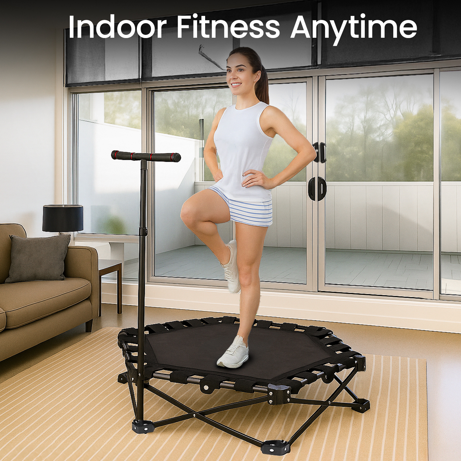 Black Heavy-Duty Portable Trampoline, 200kg Capacity, Foldable Design