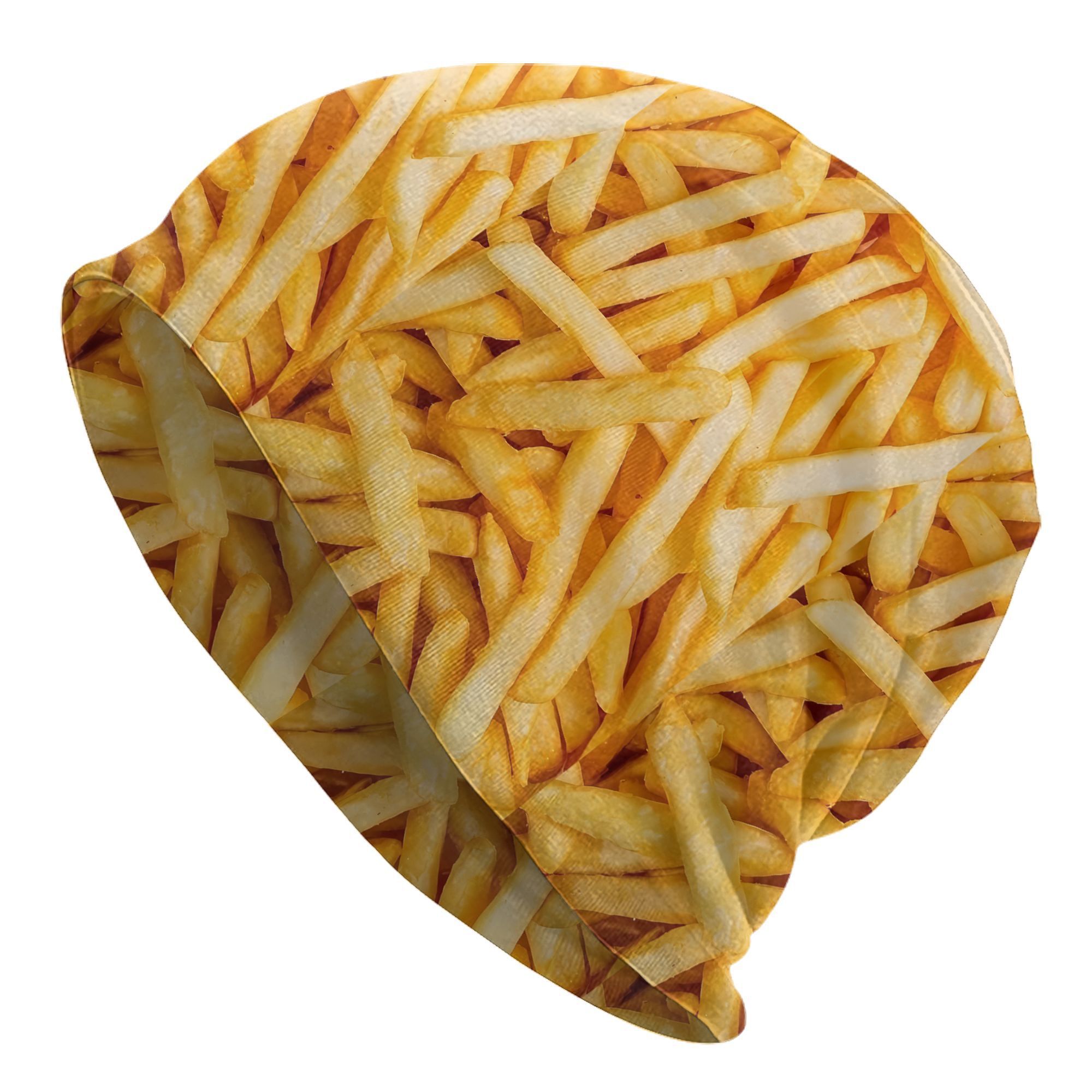 E-shop Französische Pommes Print Beanie Mütze für Herren, modische Polyester 95% Elasthan 5% Skull Cap, Hip Hop Strickmützen, Einheitsgröße
