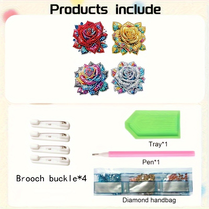 4pcs Floral Theme Crystal Diamond Painting Brooch Set