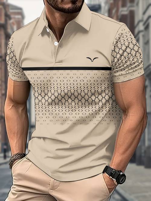 mens casual striped print short sleeve shirt with button detail and lapel collar light gray