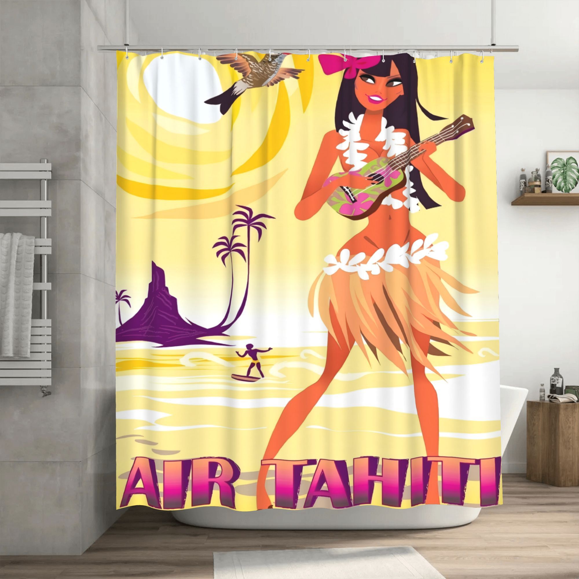 1pc tropical   shower curtain   bathroom decor with women vibrant yellow to orange gradient machine washable polyester bath curtain for spa like retreats   no hooks needed ocean shower curtain spalike bathroom hula woman design   material     durable fabric   lovers