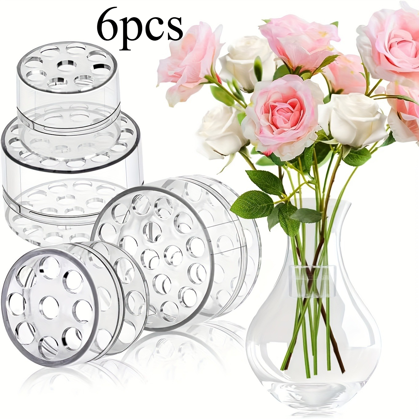 E-shop 6er-Set Transparente, poröse Blumenarrangements-Fixierer - Geeignet für verschiedene Größen - Kompatibel mit transparenten Vasen und künstlichen
