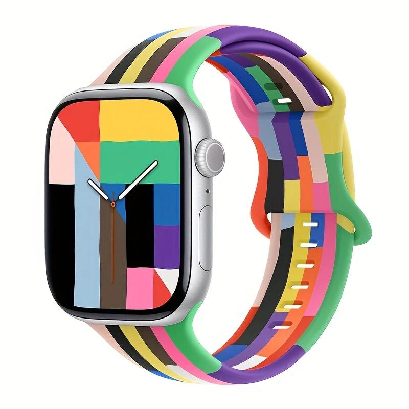 E-shop Buntes, weiches, elegantes Silikonarmband für Apple Watch Armbänder Damen/Herren 40mm 42mm 41mm 38mm 44mm 46mm 45mm 49mm, atmungsaktives,