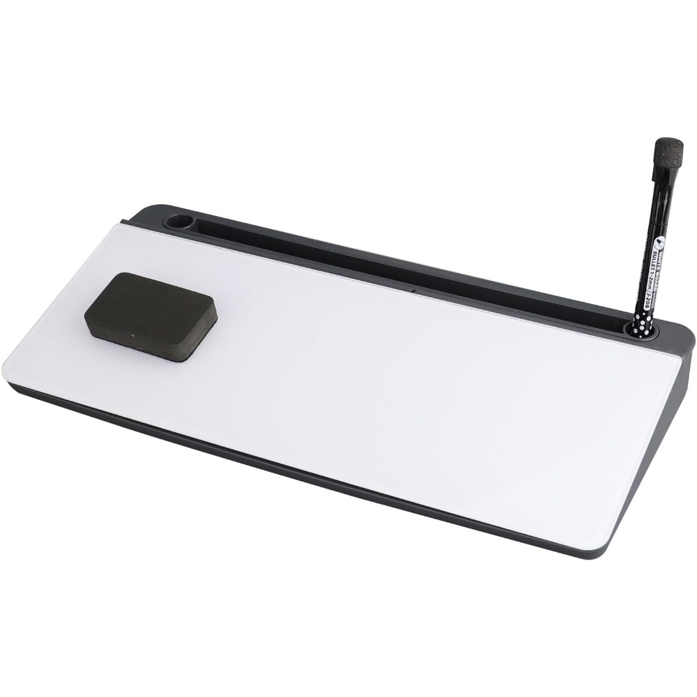 1 Set Tempered Glass Desktop Whiteboard With Storage 39x17.5x5cm Black For Office