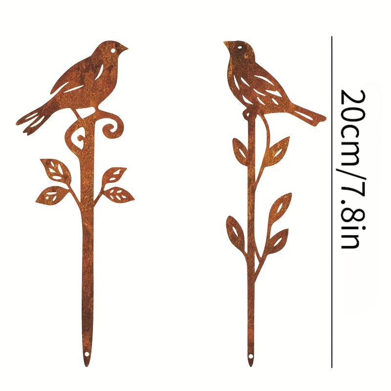 TEMU 2d Flat - 【2d Flat】 2d Flat - [2d Flat] 2d Flat Acrylic Ground Stakes, Garden Decorative Stakes, 2pcs Rust Art Garden Stakes With Little Birds