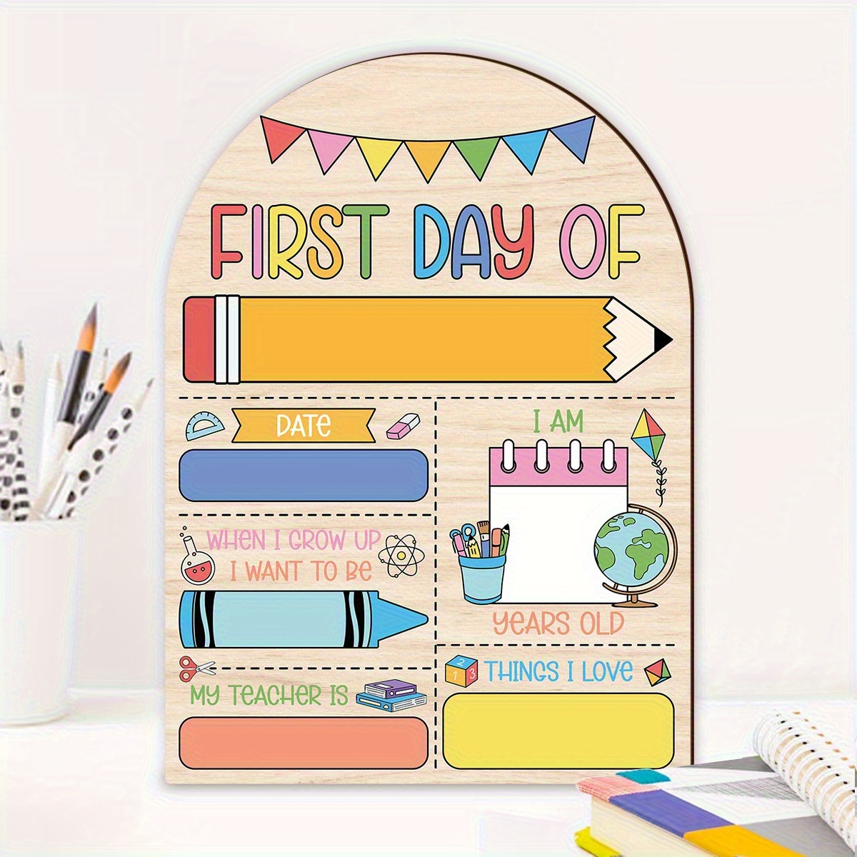 TEMU 2d Flat Wooden First Day Of School Decoration Sign - Colorful Classroom Decorations, Back-to-school Gifts, Teacher Appreciation, Fun Educational