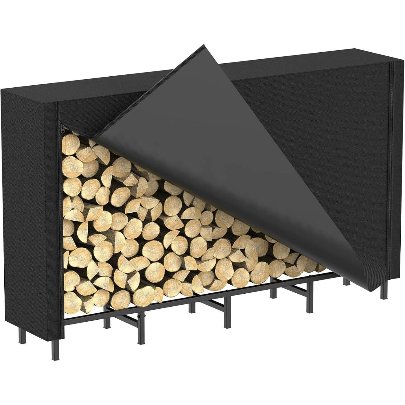 

Firewood Rack Outdoor With Cover 5.3ft For Fireplace Wood Storage Holder Indoors Adjustable Heavy Duty Rack Stand, Black Waterproof Oxford Fabric