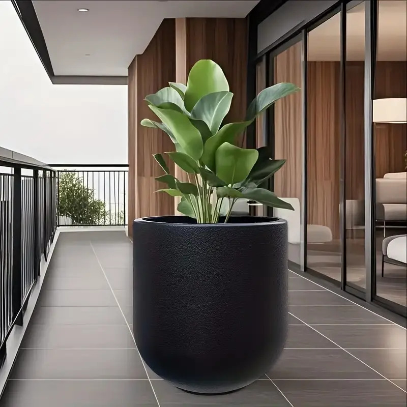 1 Nordic Modern Thickened Resin Large Flower Pot with Straight Round Design, All-Weather Lightweight and Durable Wine Glass Style, Smooth Surface with Drainage Hole, Suitable for Indoor/Outdoor Artificial Plants and Greenery | Perfect for Living Room