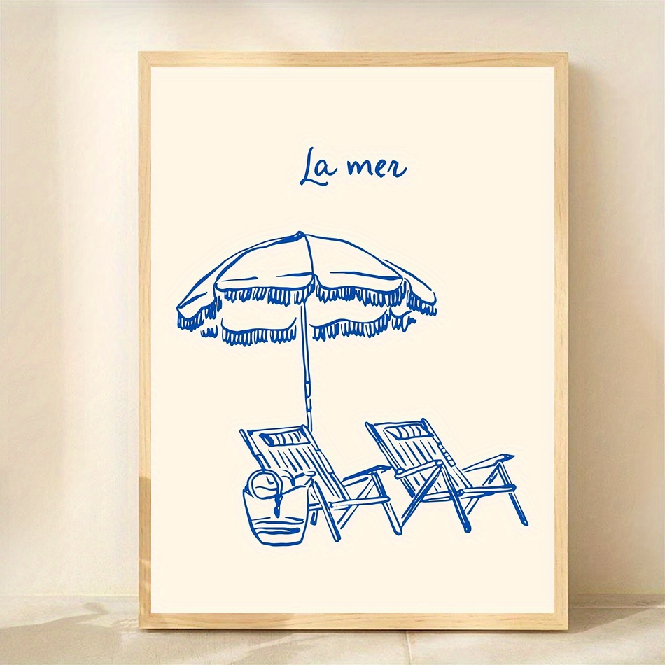 TEMU Plat 2D, 1 pièce Affiche côtière française - cadre avec française "En " Convient pour la décoration de , de , Peinture murale de plage,