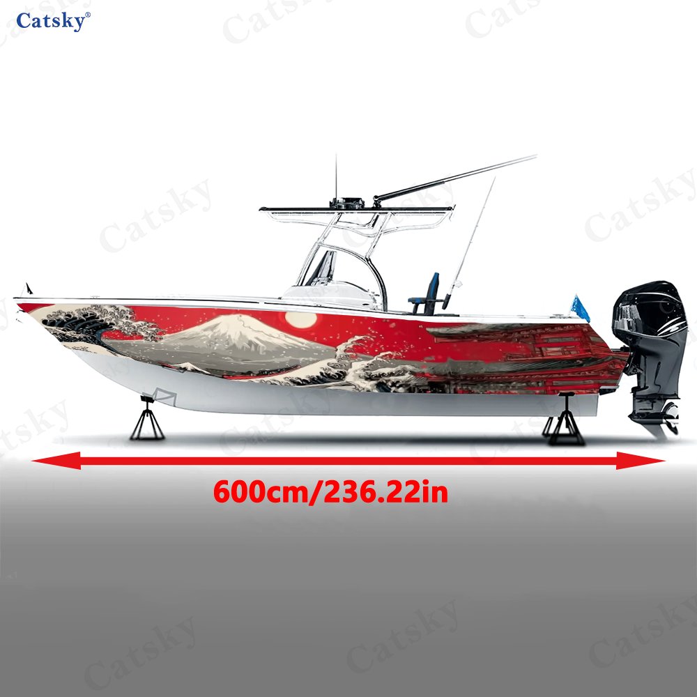Ukiyo E Red Wave PVC Decal for Fishing Boats