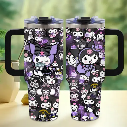 1pc kulomi 40oz stainless steel insulated tumbler with handle and straw outdoor use perfect gift for easter cartoon sports cup