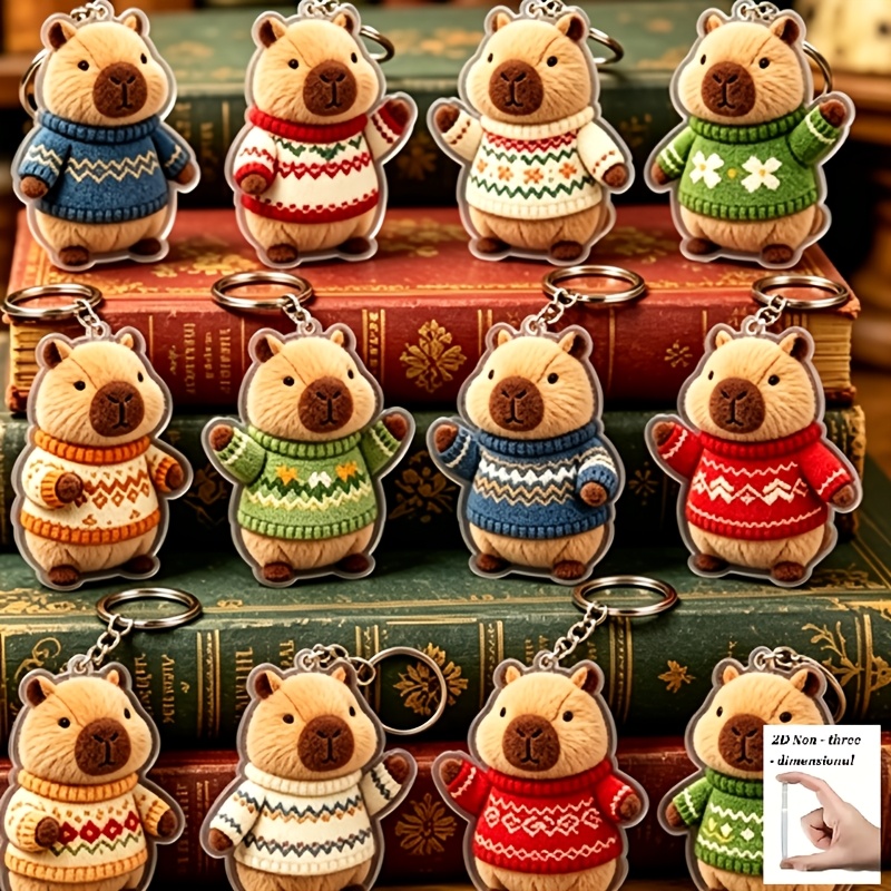 TEMU 12pcs Creative Sweater Capybara Keychain Gift â Suitable For Handbags, Wallets, Backpacks, And Car Keys