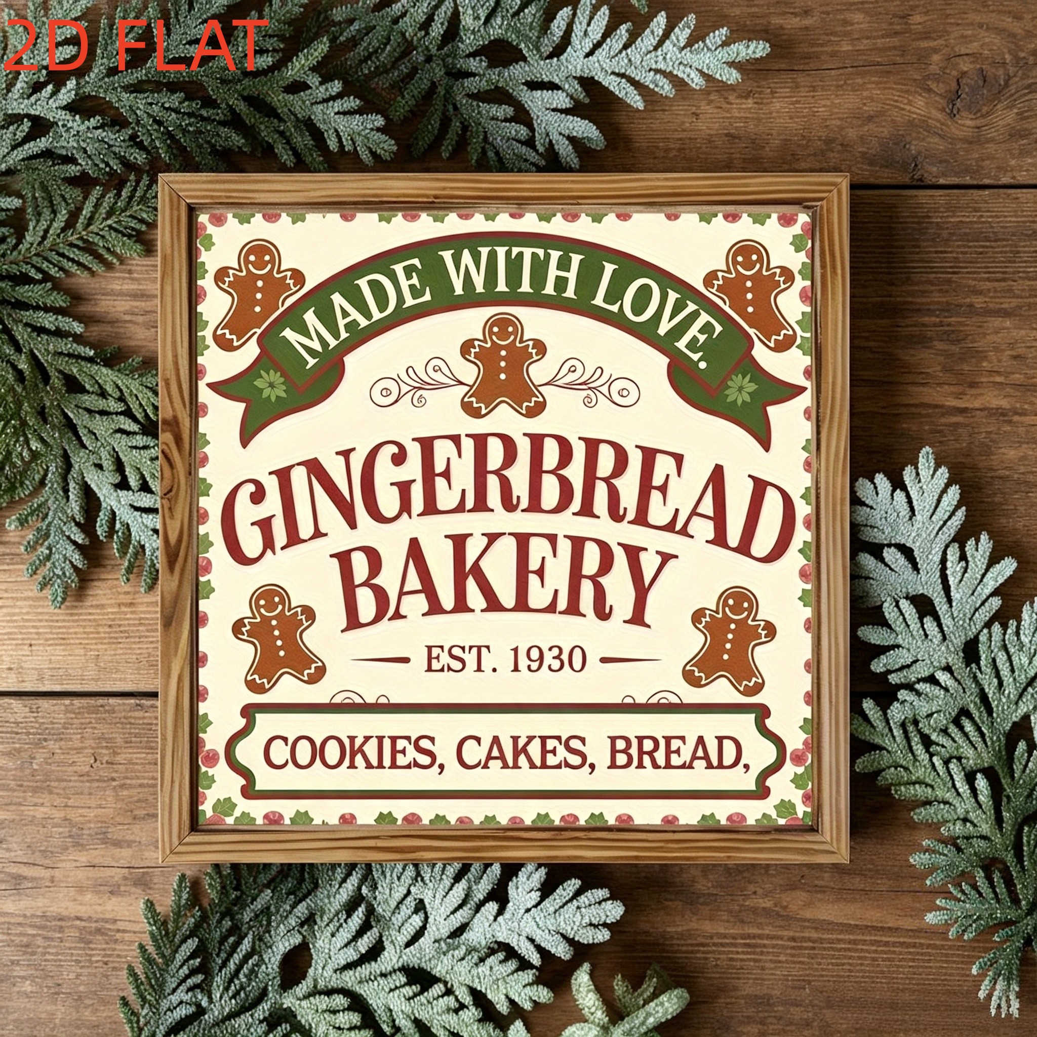 TEMU 2d Flat Handcraft Gingerbread House Wooden Ornament - Retro Wooden Wall Decor, Suitable For Bedroom, Entrance, Kitchen Christmas Holiday
