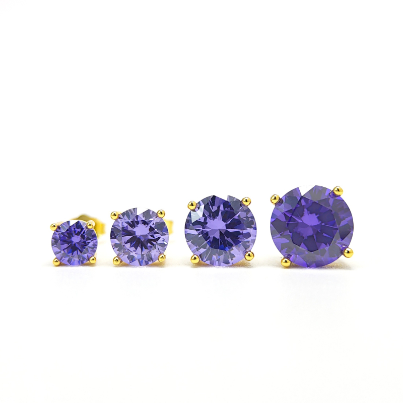 Purple Synthetic Zircon Golden Copper Earrings, Classic Design