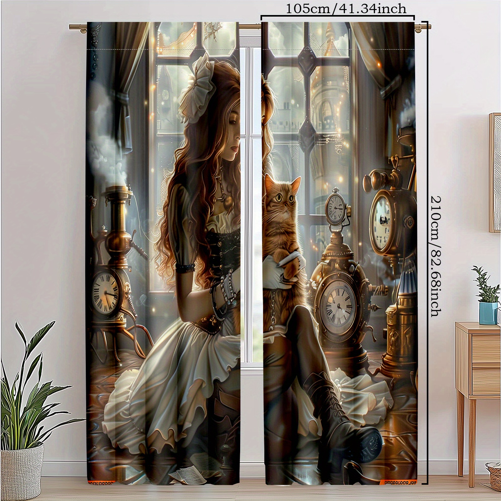 その他  SELANGOR STEAMPUNK Shrahala Steampunk Cats Tier Curtains For Kitchen Windows, Gears P