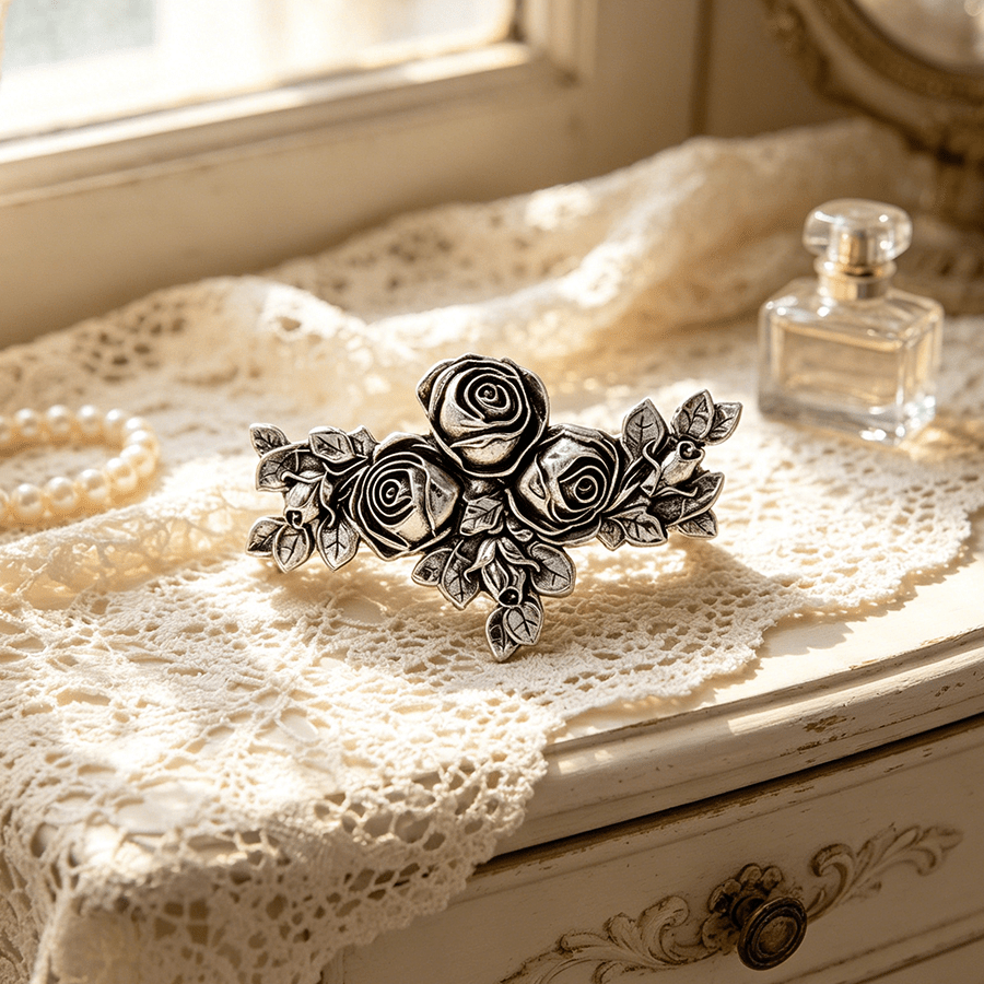 TEMU 1pc Vintage Embossed Rose Hair Spring Clip, Retro Distressed Design Elegant Half Up Hair Barrettes, Firm Non-slip Hair Grip, Soft Aesthetic Hair