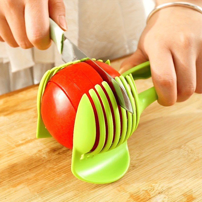 1pc multifunctional kitchen slicing tool durable abs tomato lemon egg cutter with round fruit tongs green manual operation easy slicing tomato slicer