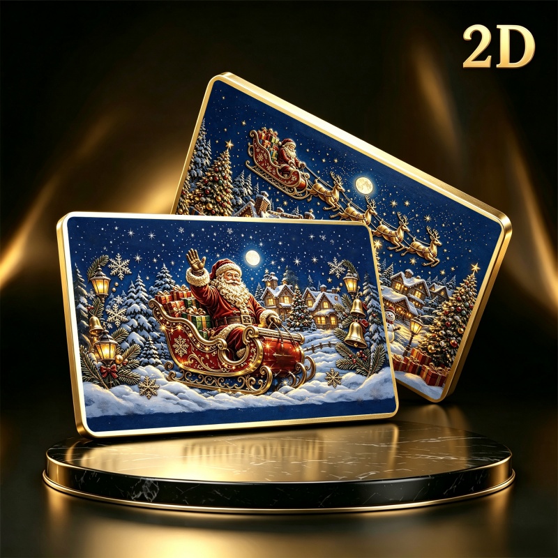 TEMU Replica Coin 1pc Golden Sleigh Flying Over Village Coin - 2d Rectangular Christmas Collectible Suitable For Gift, Decoration, Holiday Savings,