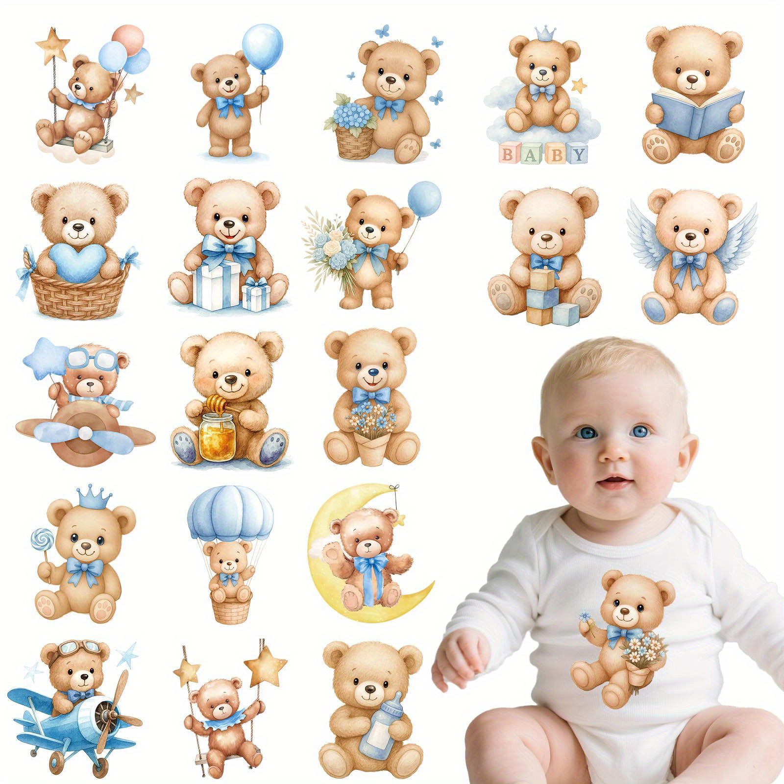 TEMU 20pcs Cute Teddy Bear Ironon Transfer Stickers, Suitable For Diy Tshirts, Hats, Pants, Blankets, Bags And Backpacks.