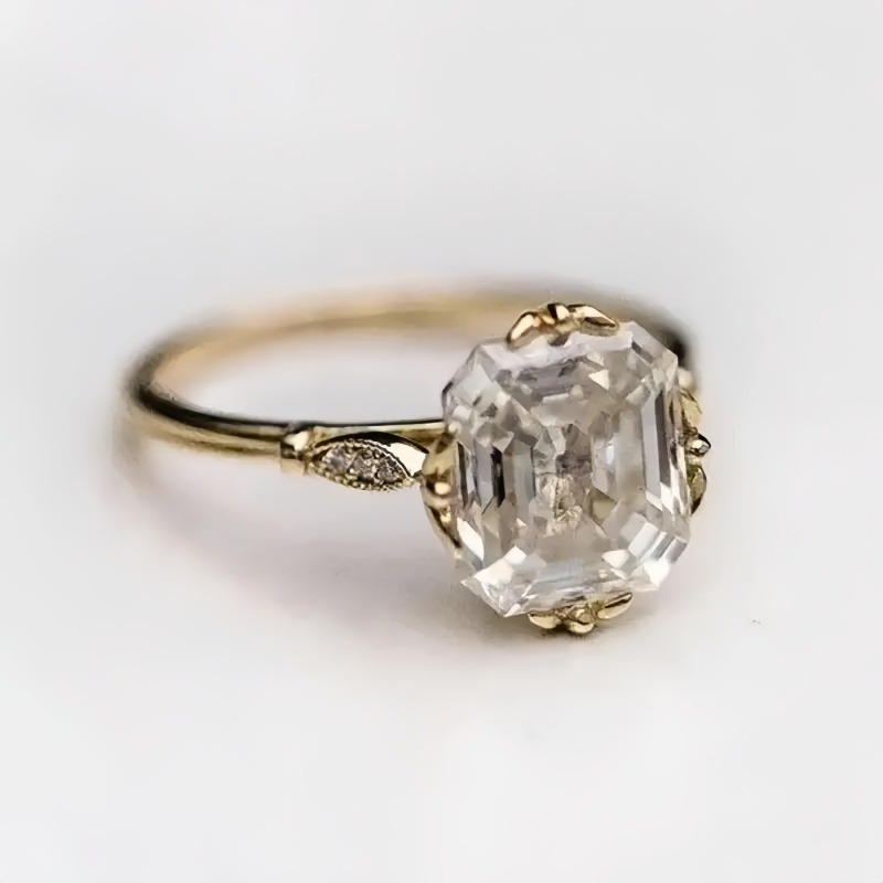TEMU Elegant Kc Golden Plated Ring - Set With Sparkling Square Synthetic Zirconia, Exquisite , Suitable For Women's Luxury Ring, Versatile Engagement