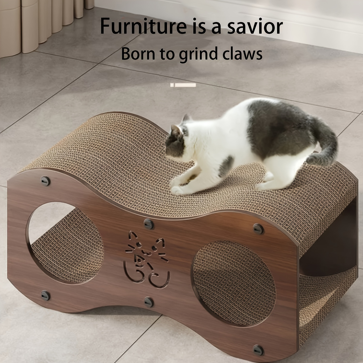 

1pc Canapé à gratter pour chat en bois de avec - Tapis à gratter en carton pour chat pour un confort toutes - Lit et chaise longue ludiques pour chat - Fournitures pour animaux de compagnie pour chats