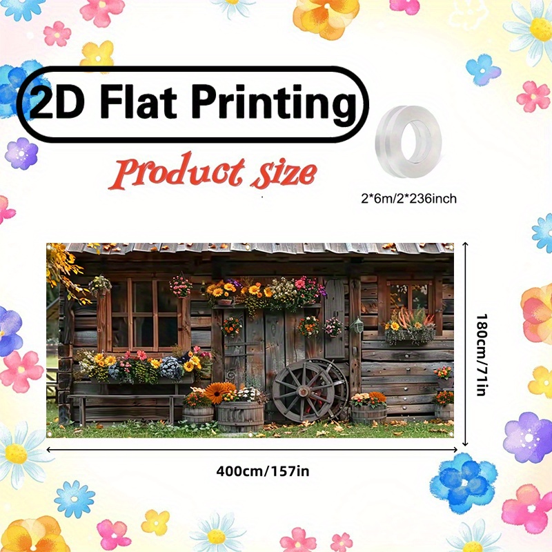 TEMU 2D Flachbanner - 1 Stück Rustikales Herbst-Sonnenblumen-Cottage-Design, lebendiges Polyester-Faser-Partyhintergrund, für Innen-/Außendekoration,
