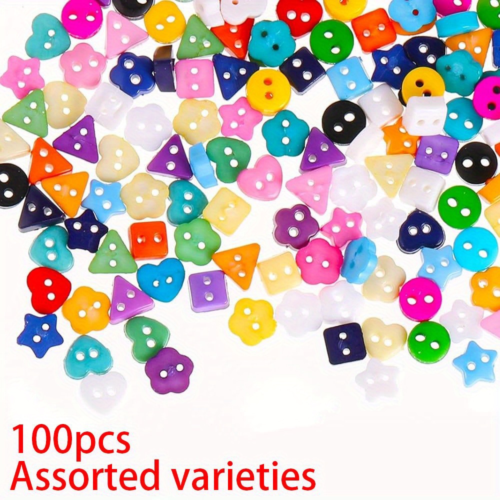TEMU 100/200/400pcs Random Acrylic Material Mixed Buttons Micro Buttons 2-hole Heart-shaped Star-shaped Flower Circular Triangle-shaped Clothing