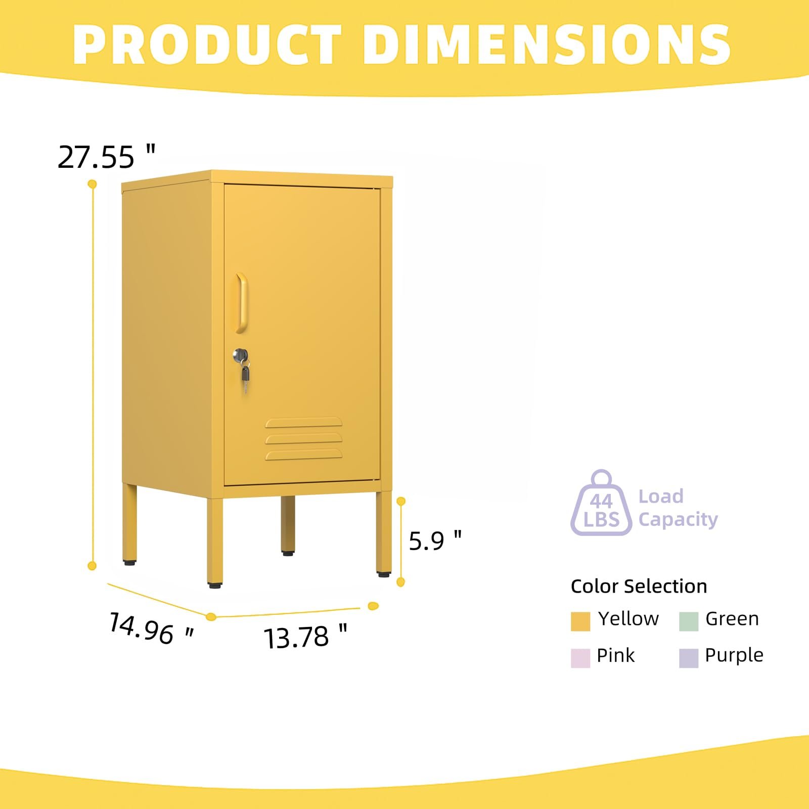 Metal Office Filing Cabinet, Lockable Storage Cabinet with 2 Adjustable Shelves for Documents, Modern Steel Side Table with Lock for Home Office, Bedroom Nightstand, Secure Ventilated Locker