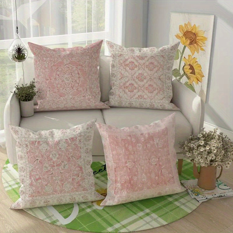 TEMU 4pcs Set Of Velvet Pillow Covers In Bohemian Ethnic Style With Retro Geometric Patterns, Light Bed And Bedroom Decorative Cushion Cover