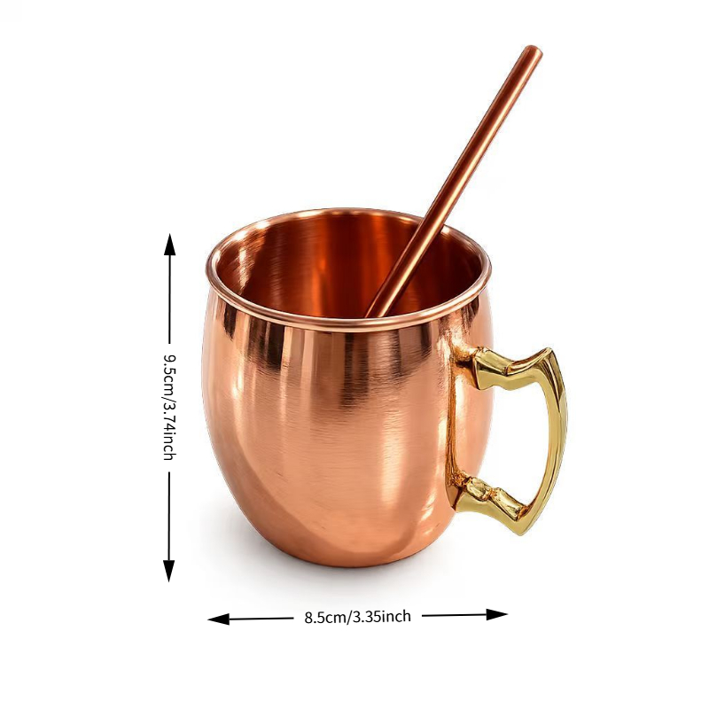 TEMU – Solid Copper Drinking Cup With Handle; Suitable For Drinks, Coffee, Tea, And Roostertails; Durable – Ideal For Home, Office, Or Bar Use And