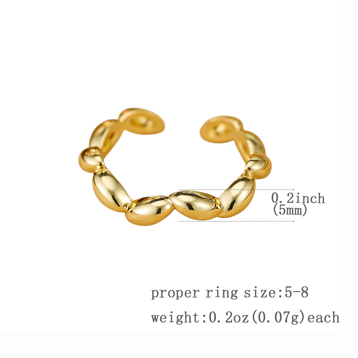 Easy Beaded Chain Open Ring, Adjustable Size, Stackable