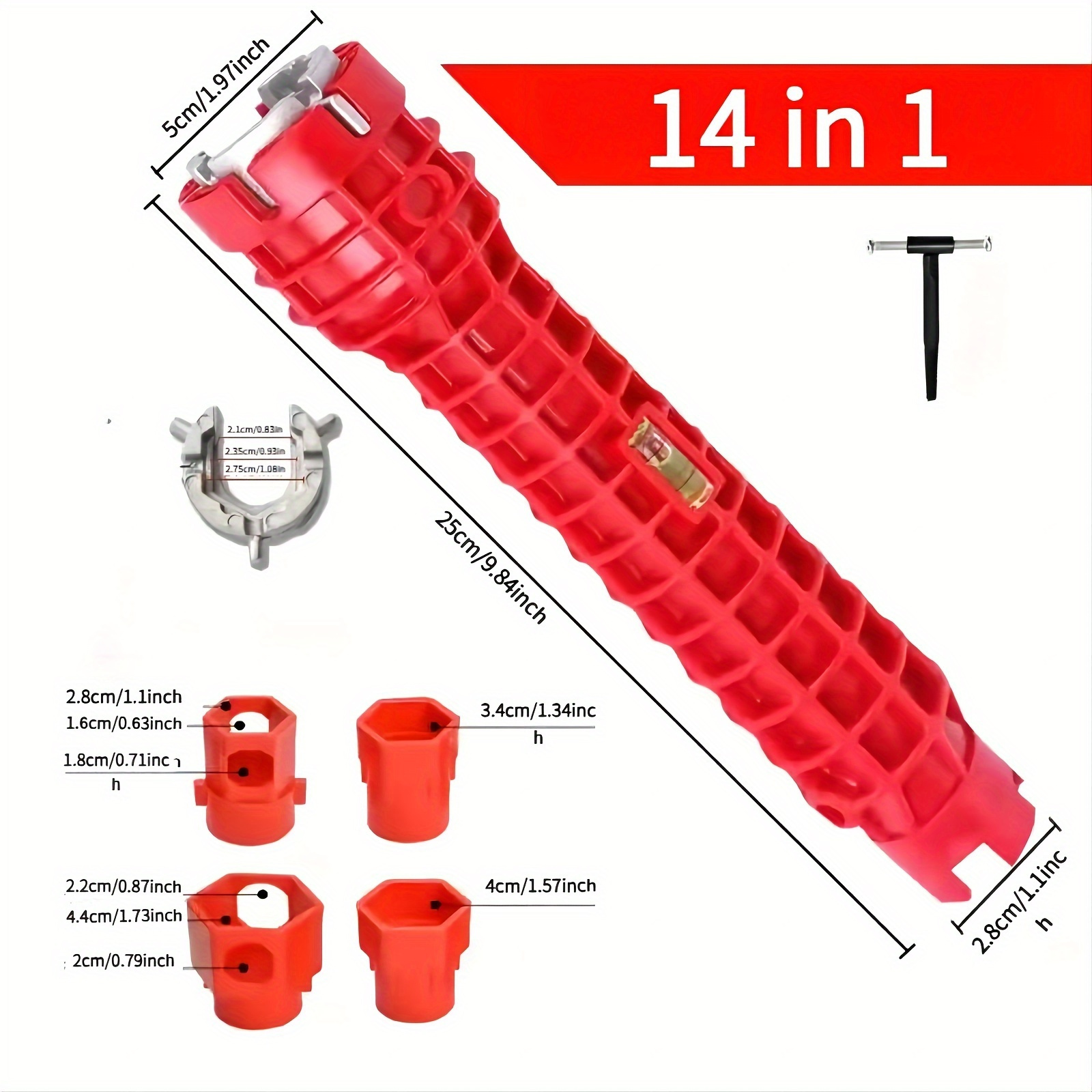 

14-in-1 Multifunctional Abs Resin Wrench Set, Hand Tool Kit With Level Meter For Kitchen & Bathroom, Sink Faucet, Valve Shut Off, Line Repair