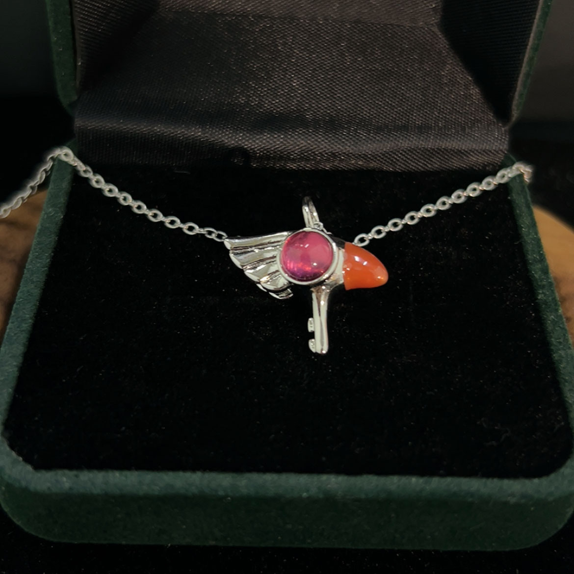 925 Sterling Silver Sakura Bird Head Pendant Necklace
