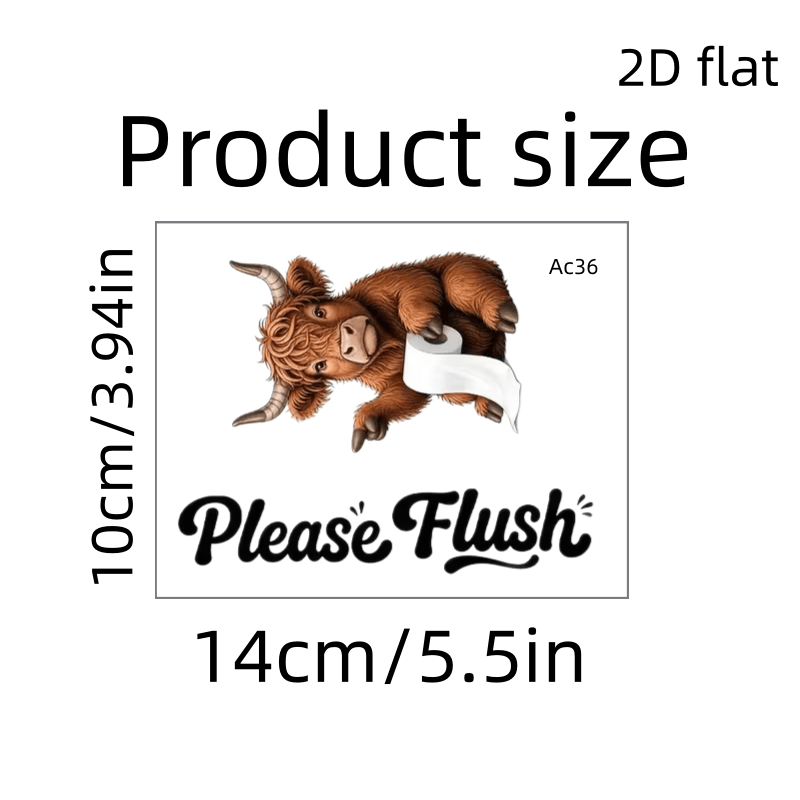 TEMU 2D Plat, 2D Platte Sticker, "Druk op de Spoelknop" Schotse Toiletknop Herinneringssticker, Lentedecoratie, Zomerdécoratie, Herfstdecoratie,
