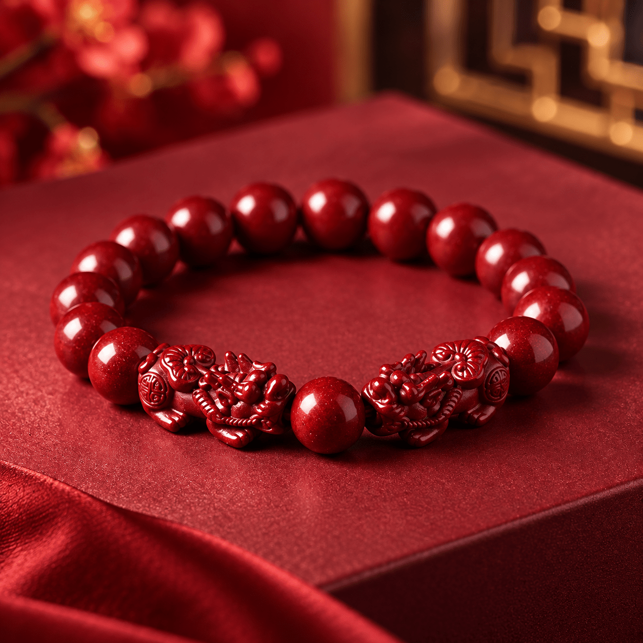 2pc Vintage Bohemian Cinnabar Pixiu Bead Bracelet Set