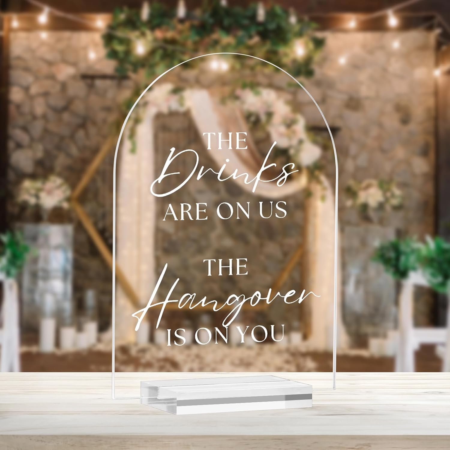 TEMU 2d Flat Arch Clear Acrylic Plaque With Transparent Base, Funny Quote " The Hangover Is " Tabletop Sign, Wedding Reception Shower Champagne Bar