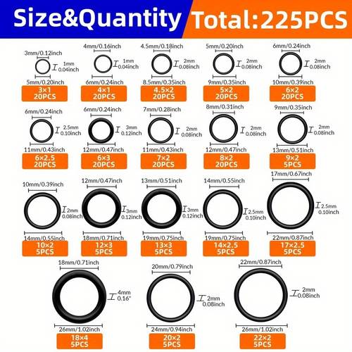 nitrile ring assortment kit 225pcs 18 sizes oil heat cold resistant seal gasket washer for plumbing repair