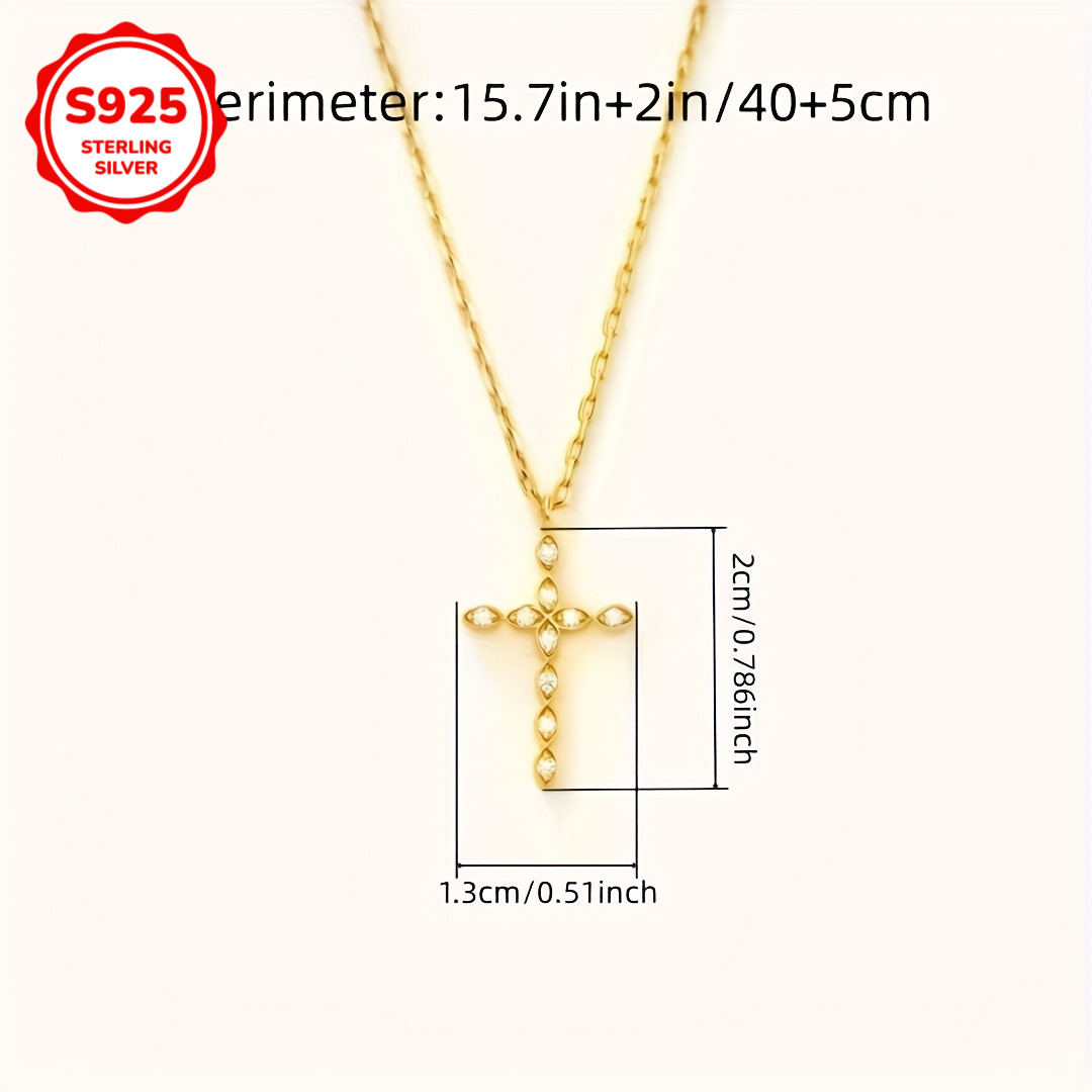 925 Silver Cross Necklace with Synthetic Zircon, Gift for Girlfriend