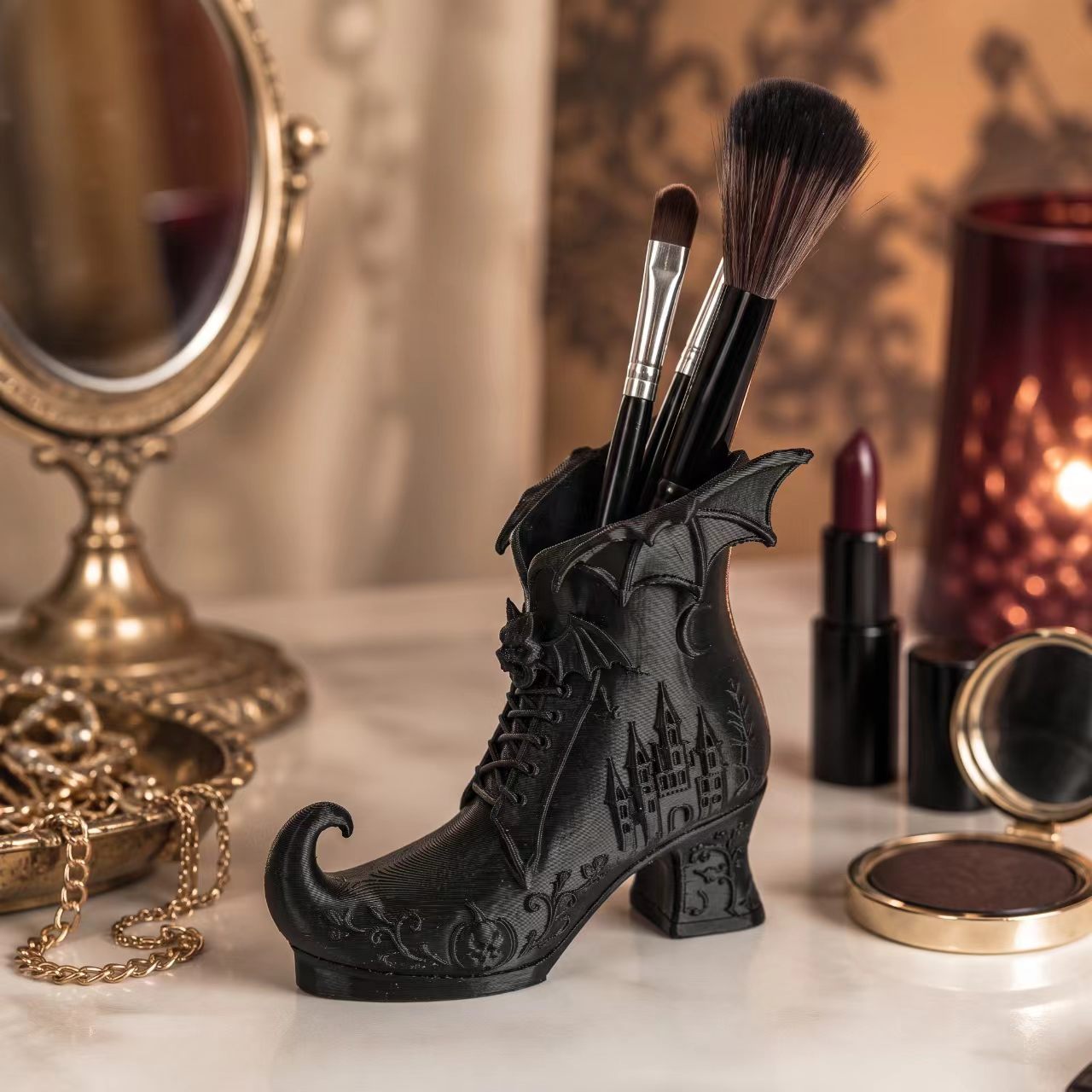 TEMU Pencil Holder, Gothic Shoes Bat , Home Office Desktop Storage, Makeup Brush Holder Halloween Decor