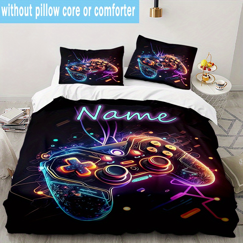 

Customizable 3pcs Game Controller Print Bedding Set - Polyester, Skin-friendly, Includes Quilt Cover & Pillowcases, Gaming Enthusiasts, Ideal Christmas Or Holiday Gift